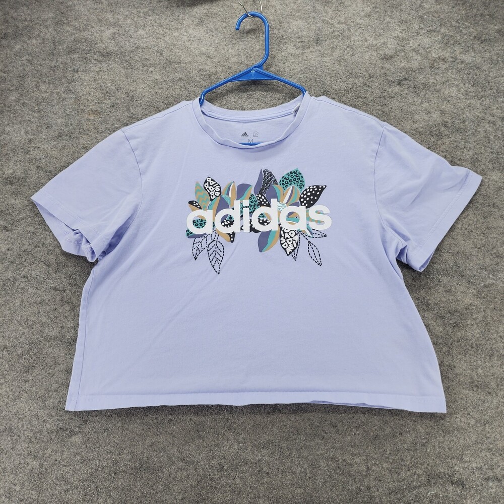 Adidas Shirt Womens Medium Cropped Short Sleeve Purple